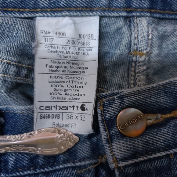 Carhartt Mens 38x32 Relaxed Fit Straight Leg 5 Pockets Heavy Work Denim Jeans - Picture 10 of 10